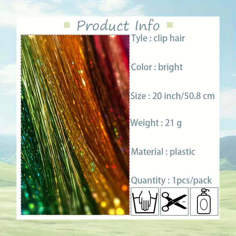 Refeeny Glitzernde Feenhaarverlängerungen, 20-Zoll-Haarverlängerungen aus synthetischen Fasern, mit 6 Clips - Bild 2