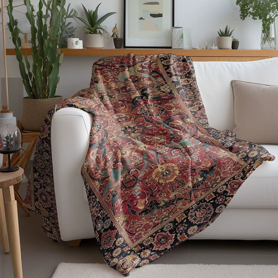Luxuriöse Samt-Überwurfdecke im marokkanischen Stil mit persischem Kelim-Ornament, flauschige Dekodecke in Multicolour - Bild 2