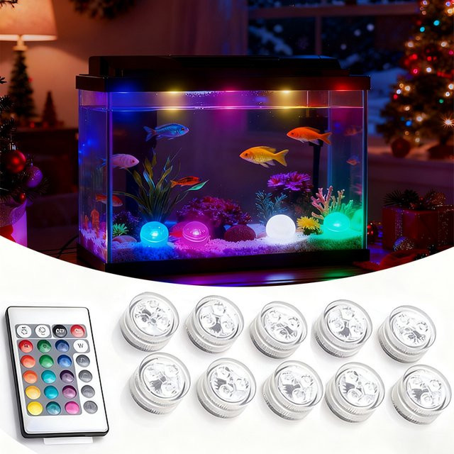 Wasserdichte RGB LED Unterwasserlampe mit Fernbedienung für Aquarium, Pool und Tischdekoration, farbwechselndes Nachtlicht in Multicolour - Bild 1
