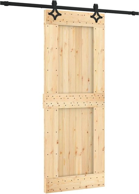 vidaXL Schiebetür aus Massivkiefer in Natur und Schwarz, modern Design aus Holz und Stahl, Breite: 80 cm, Höhe: 210 cm - Bild 1