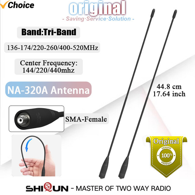 Nagoya NA-320A Tri-Band Antenne mit SMA-Buchse in Schwarz, kompatibel mit Kenwood TK260 TK270 TK272 TK2107 TK2300 Funkgeräten (144-220-440 MHz) - Bild 1