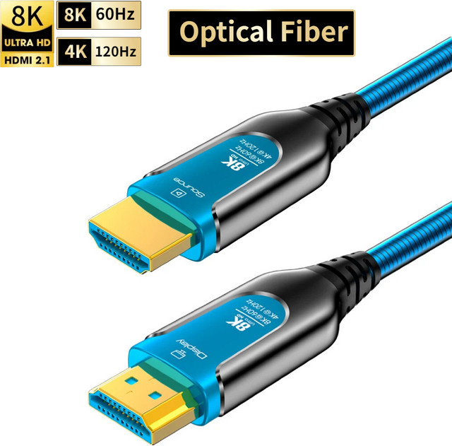 FDBOY HDMI 2.1 Glasfaserkabel in Blau mit 48Gbps für 8K und 4K@120Hz HDR sowie eARC für dein Heimkino mit TV, Projektor oder PS5 - Bild 1