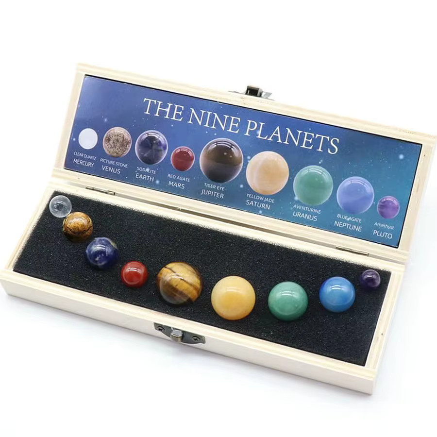 QIAO Kristallkugel-Set mit 9 Planeten des Sonnensystems aus Edelsteinen in Multicolor - Bild 6