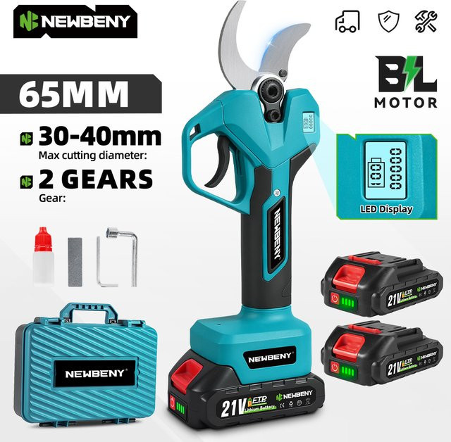 NEWBENY Bürstenlose elektrische Astschere mit 65mm Klinge, kabellose Gartenschere in Türkis für Makita LXT Akkus - Bild 1