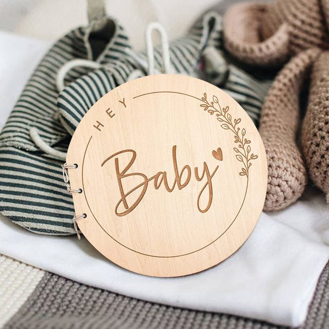 Nachrichtenbuch aus Holz mit rundem Einband für Baby-Taufe und Kinder, Rekordbuch mit 20 weißen Karten in Beige und Weiß - Bild 1