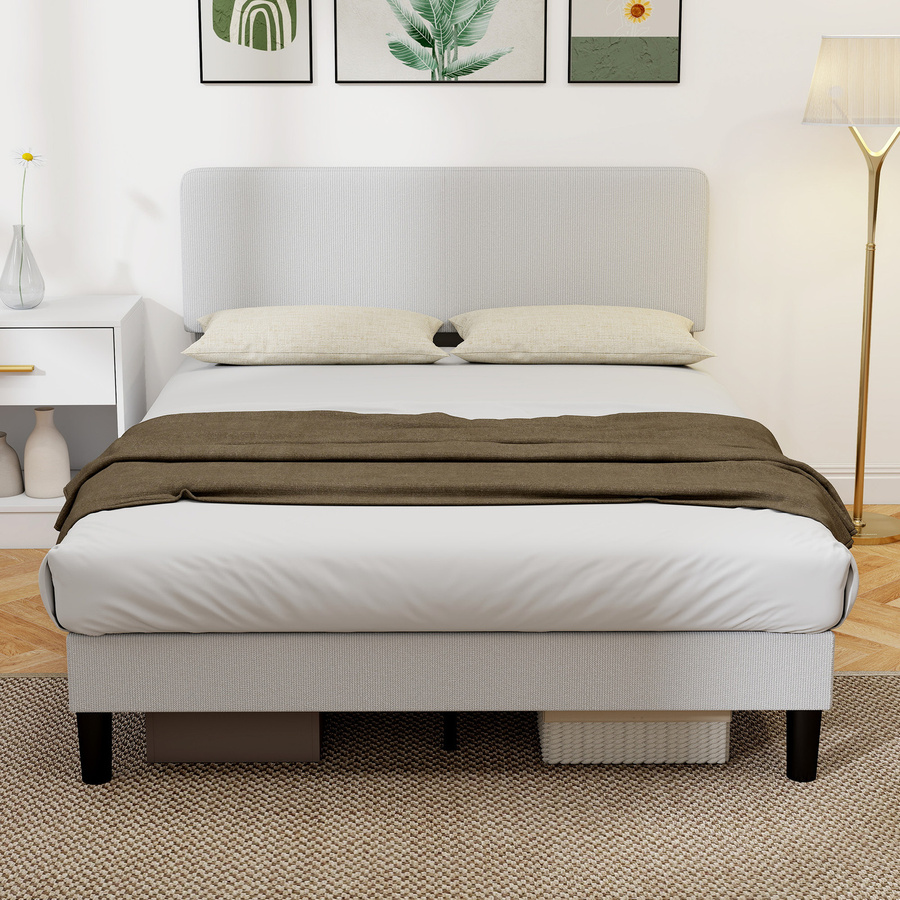 HOMCOM Doppelbett mit höhenverstellbarem gepolstertem Kopfteil aus Samt und Holzlatten, Hellgrau, B/T/H: 140 x 200 cm - Bild 2
