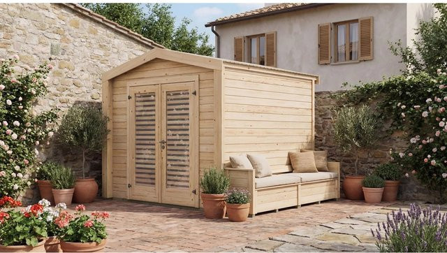 Weka Holz-Gartenhaus Killarney mit Satteldach in Natur und Braun, B: 307 cm, T: 263 cm, H: 241 cm - Bild 1
