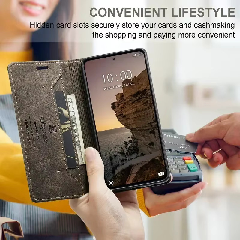Magnetische RFID Leder Flip Hülle für Xiaomi 13T 14T Pro 5G und Redmi Note 13 14 Pro 12 13C sowie Poco X7 X6 M6 C65 in Schwarz oder Braun - Bild 4