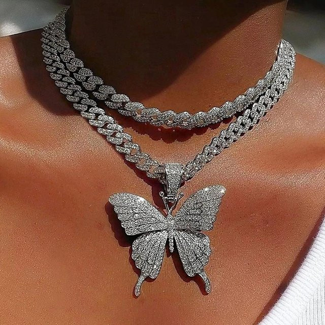 Wucifang Jewelry Halskette, Schmetterling, Kristall, Edelstahl, Silber, 45cm, Damen - Bild 1