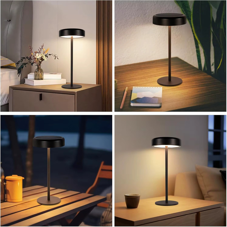 Dimmbare LED-Tischlampe in Schwarz mit Touch-Funktion, solarbetrieben und kabelloser USB-C-Aufladung, wasserdicht für Innen- und Außenbereich - Bild 2