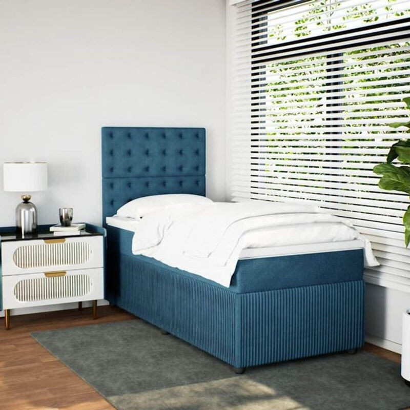 Vidaxl Boxspringbett mit Matratze aus Samt in Blau, Modernes Polsterbett, B/T/H: 200 x 80 x 80 cm - Bild 1