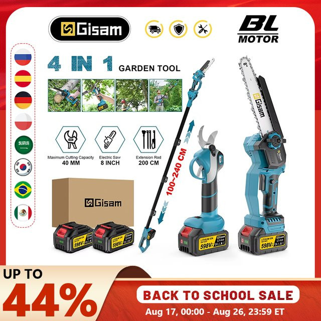 Gisam 4 in 1 Elektrische Astschere mit Teleskopstange und Kettensäge, kompatibel mit Makita 18V LXT Akkus, Blau - Bild 1