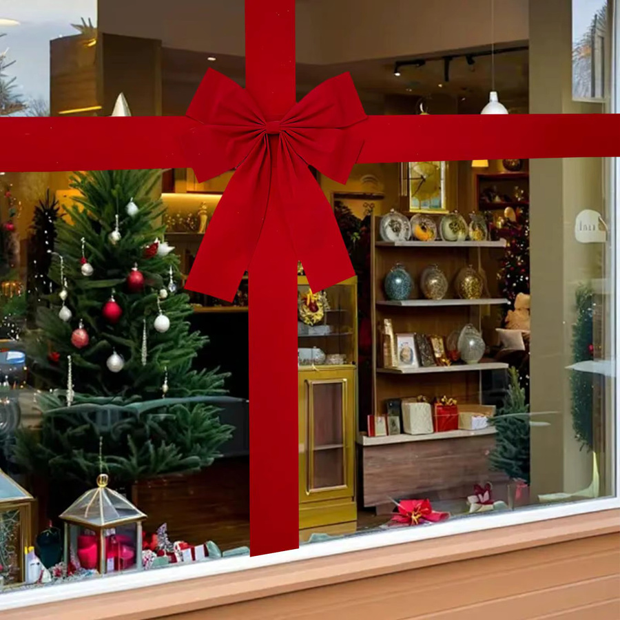 Rote Weihnachts-Schleife aus Textil als dekorativer Hänge-Bogen für die Haustür oder Hochzeiten - Bild 5