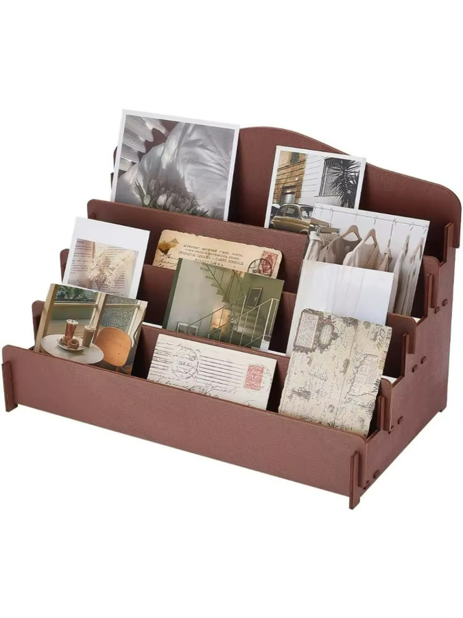 4-stufiger Grußkarten-Display-Ständer aus Holz in Braun für Postkarten und Aufkleber - Bild 6