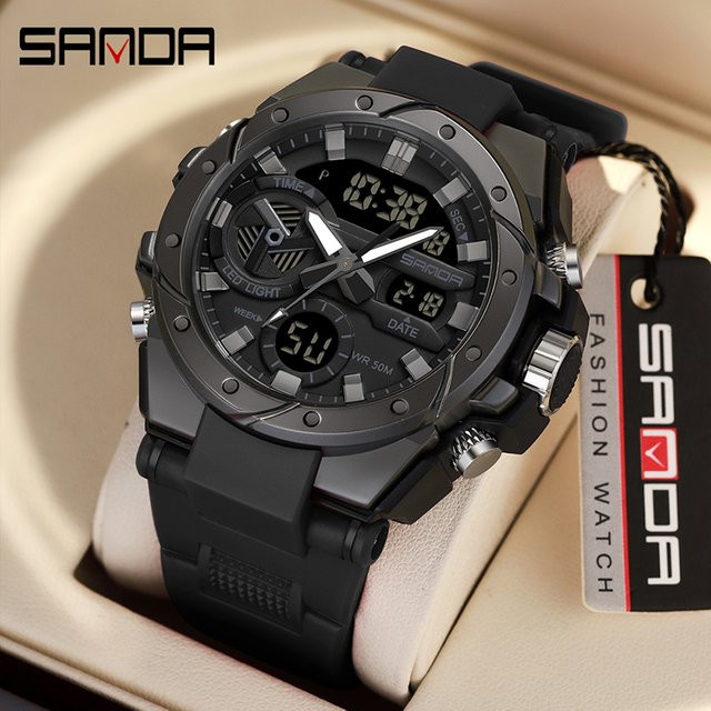 Sanda Armbanduhr, Digitaluhr, Quarz, Chronograph, Schwarz, Herren - Bild 1