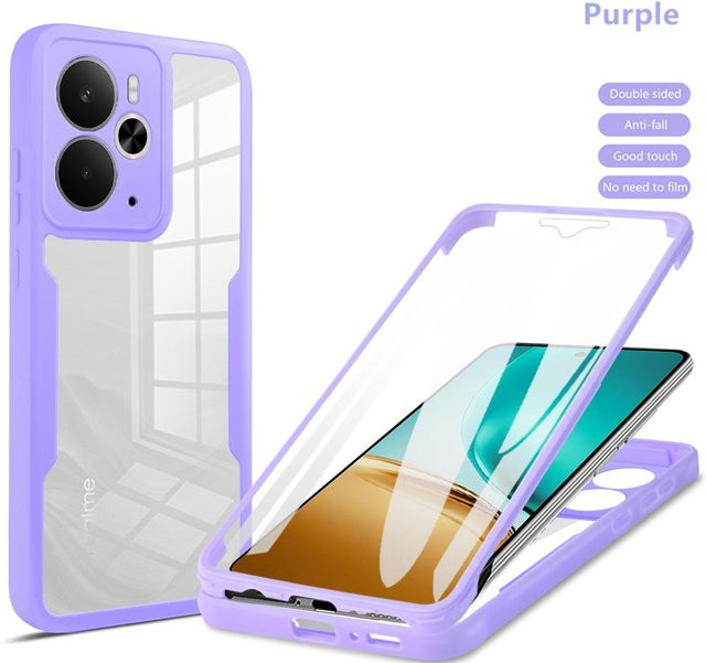 Stoßfeste Schutzhülle mit integriertem Displayschutz für Realme Note 70T und Realme Note 70 in Transparent und Purple von Fundas Coque - Bild 1