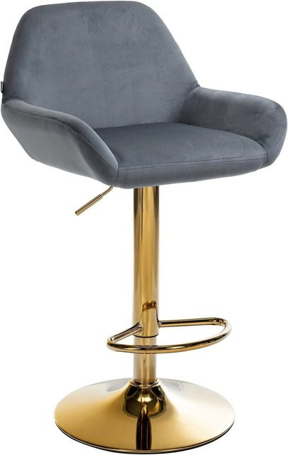 DELUKE Barhocker BIKEL Barstuhl aus Samt in Dunkelgrau mit Goldgestell, höhenverstellbar, drehbar mit Lehne, B/T/H: 51 x 52 x 89 cm - Bild 1