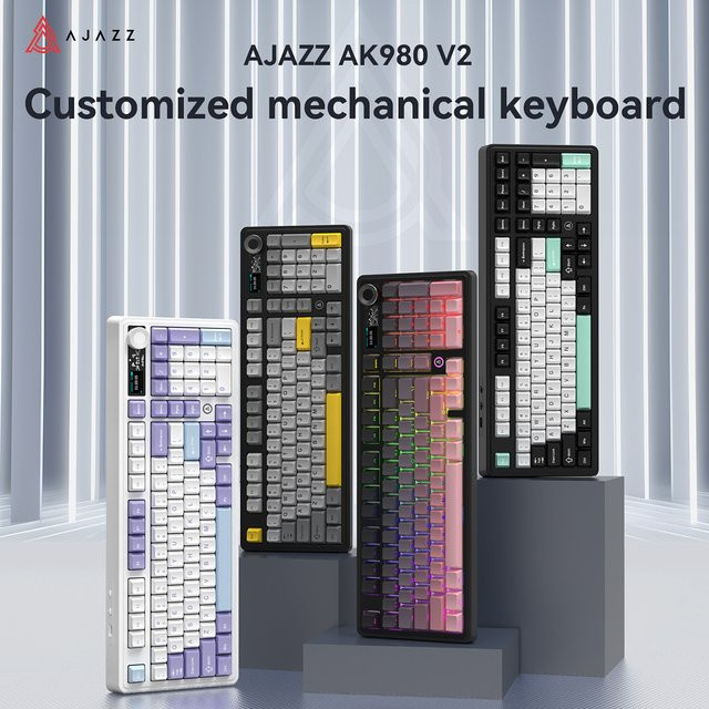 Ajazz AK980 V2 Mechanische Gaming-Tastatur in Schwarz mit 1,14-Zoll-TFT-Farbbildschirm, kabellos via Bluetooth oder 2,4 G sowie kabelgebunden für den PC - Bild 1