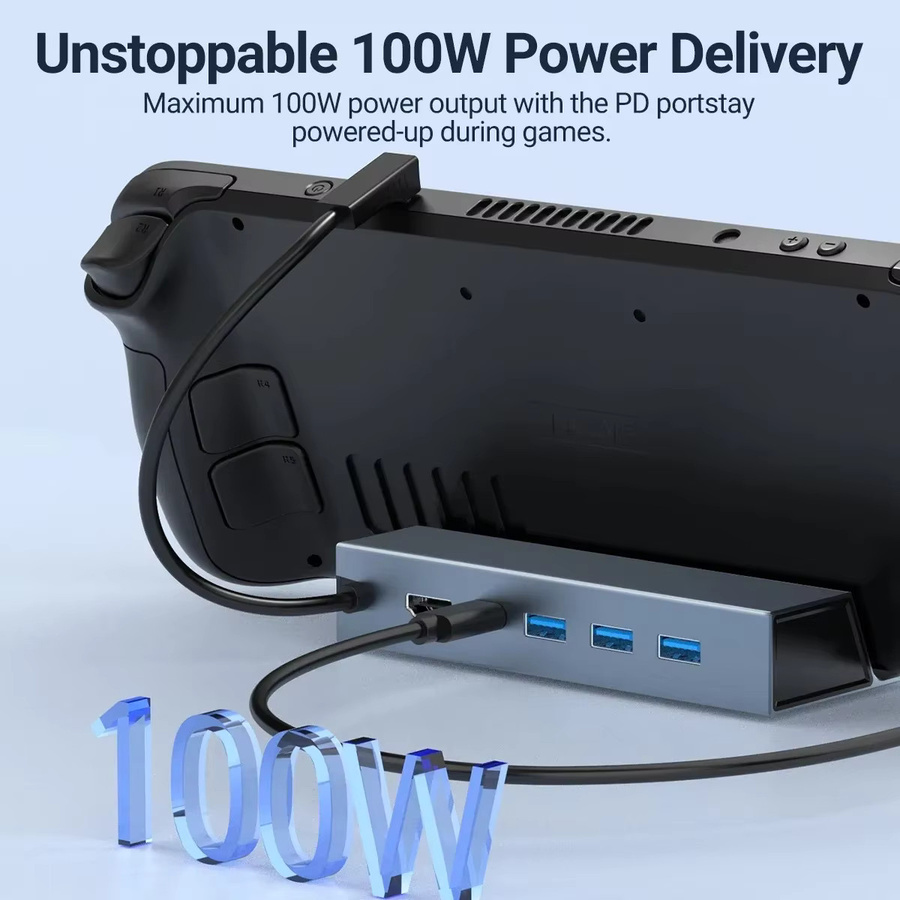 KEBIDUMEI 6-in-1 USB-C Dockingstation in Grau für Steam Deck, ROG Ally und Nintendo Switch mit HDMI 4K UHD, PD 100W und 3x USB 2.0 - Bild 5