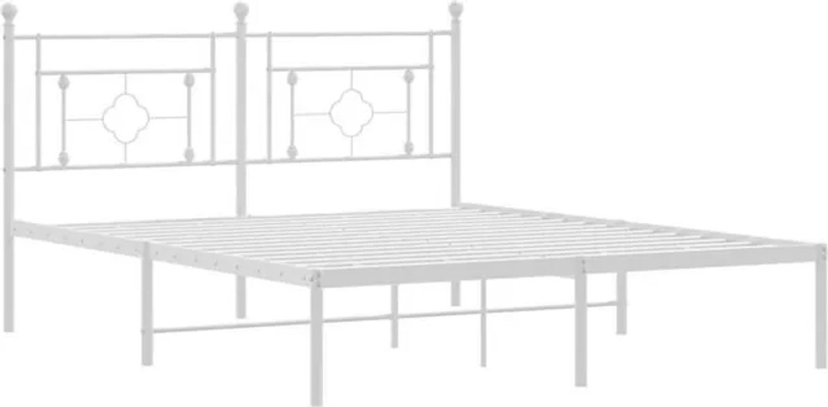Vidaxl Metallbett mit Kopfteil in Weiß, klassisches Bettgestell aus Stahl, B/T/H: 160 x 200 cm - Bild 1