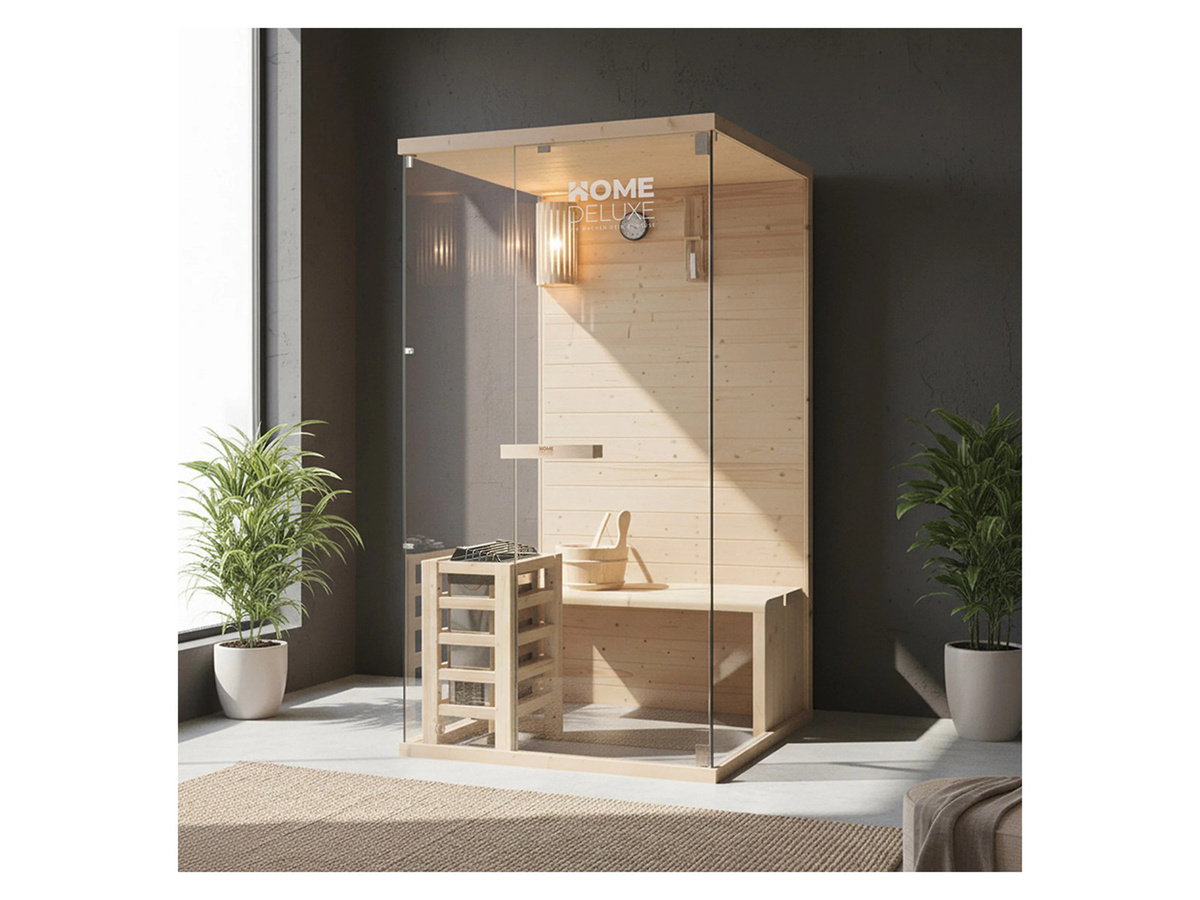 HOME DELUXE Traditionelle Finnische Sauna ARUNA S aus Massivholz in Braun, B/T/H: 190 x 110 x 210 cm - Bild 2