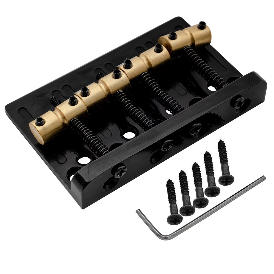 Music lily Pro 4-saitige Bassbrücke für Hardtail mit Messing-Sätteln und Zinklegierung-Platte, Saitenabstand 57 mm, Silber - Bild 4