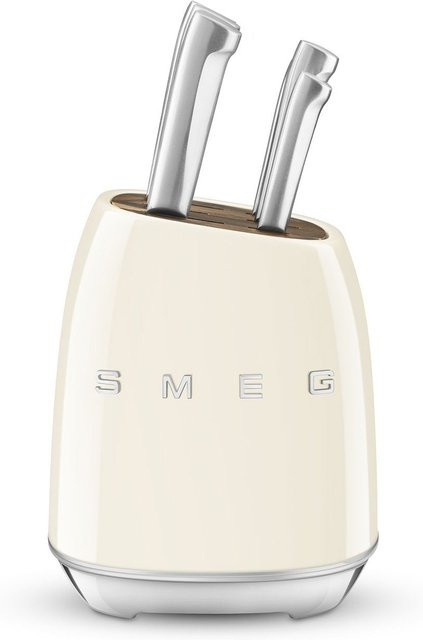 Smeg Messerblock 6-teilig beige mit Edelstahl und Holz - Bild 1