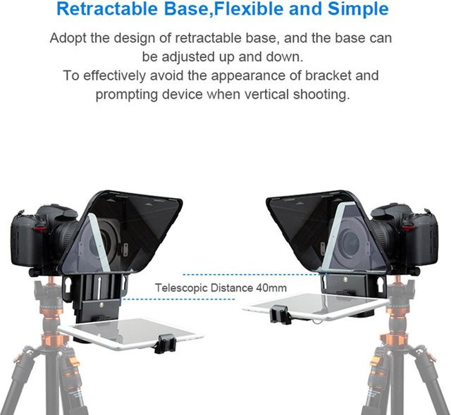 Bestview T3 Teleprompter mit Fernbedienung und Objektivadapterring für Smartphone, Tablet und DSLR-Kamera, Schwarz - Bild 1