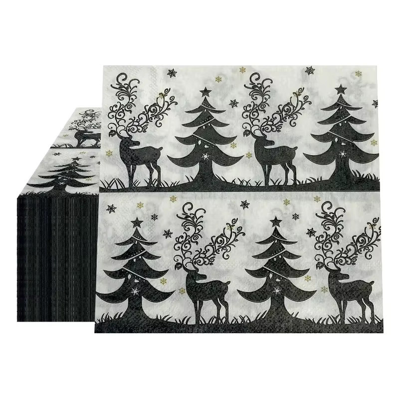 GUANYAO Weihnachtsservietten mit Tannenbaum-Print, 20 Stück, Schwarz und Weiß, Breite: 33 cm - Bild 4