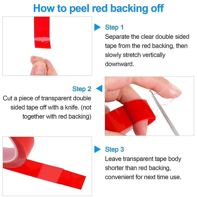 Doppelseitiges PET-Klebeband transparent mit roter Schutzfolie, 3 m Länge, Breite: 50 mm - Bild 6