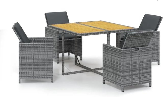 vidaXL 5-teilige Garten-Essgruppe aus Poly-Rattan und Akazienholz in Grau mit Kissen - Bild 1