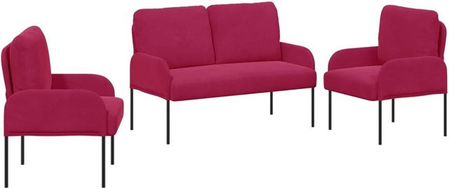 vidaXL Sofagarnitur 3er Set Weinrot mit Stoffbezug und Holzrahmen B/T/H: 115 x 56 x 80 cm - Bild 1