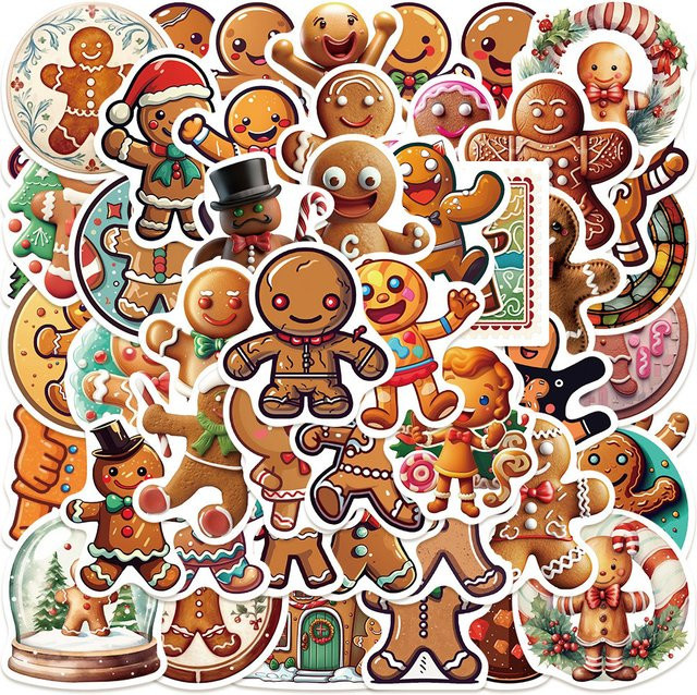 50-teiliges Set niedliche Weihnachts-Lebkuchenmann-Aufkleber von BulingBulingStickers Store in Multicolor für Notizbücher, Laptops und Handyhüllen - Bild 1