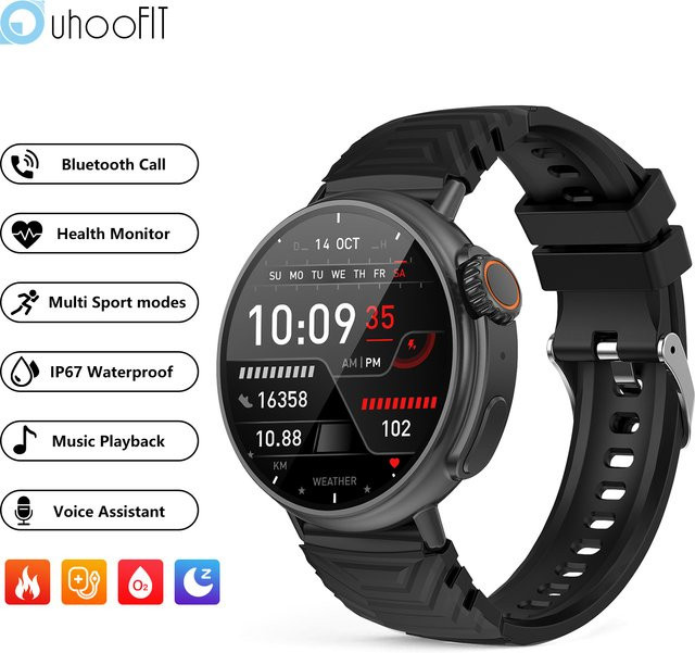 Uhoofit Smartwatch, Schwarz, Silikon, Herren, Damen - Bild 1