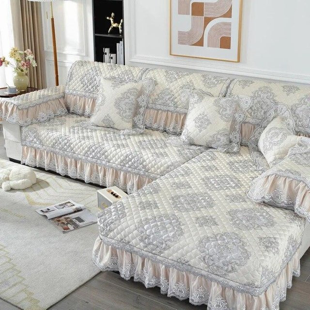 Rutschfeste Jacquard-Sofahülle aus Polyester in Beige, universelle All-Inclusive Sofakissen für alle Jahreszeiten, Breite: 120 cm, Höhe: 70 cm - Bild 1