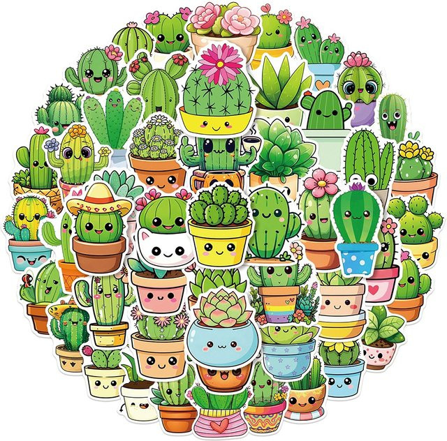 Kawaii Kaktus und Sukkulenten Sticker Set von Rspctou in Mehrfarbig für DIY Scrapbook und Gepäck - Bild 1