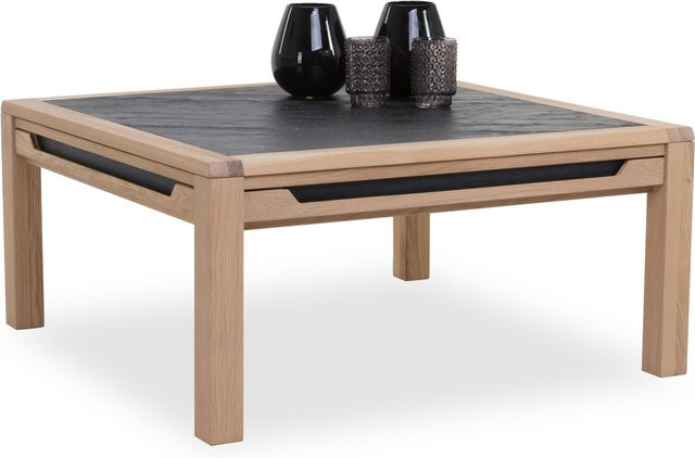 Couchtisch AMENO aus massiver Wildeiche und Schiefer in Braun, quadratisch mit modernem Design, B/T/H: 95 x 45 x 45 cm - Bild 1
