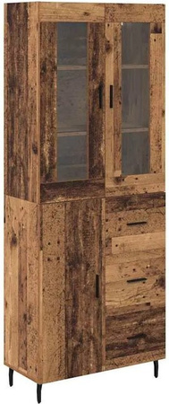 vidaXL Highboard 2-teilig aus Altholz und Glas in Braun mit Schubladen und Glastüren für Wohnzimmer und Esszimmer B/T/H: 180 x 60 x 34 cm
