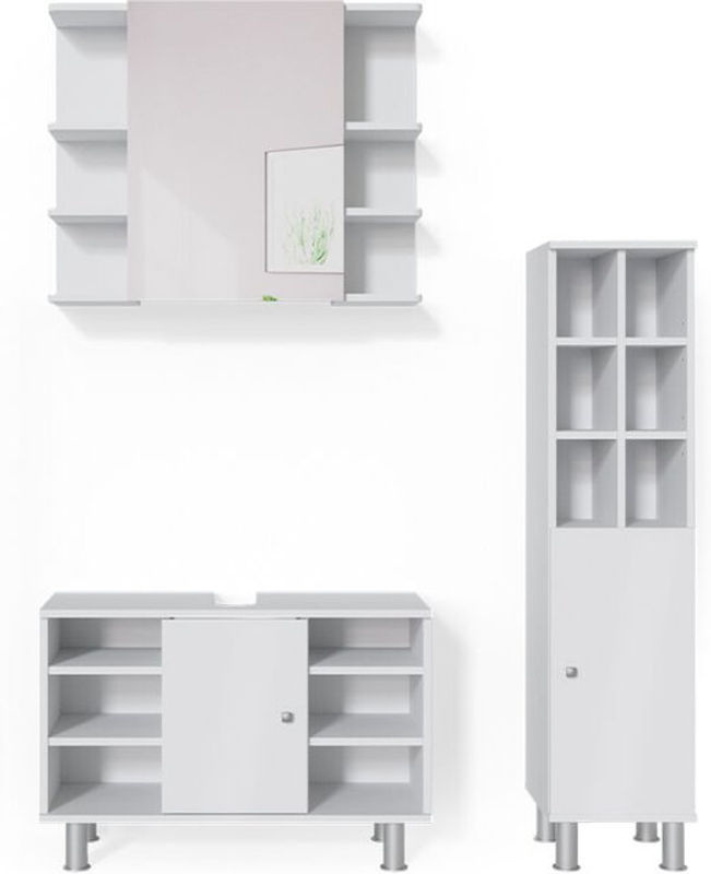Vicco Badmöbel Set Fynn in Weiß, 3-teilig bestehend aus Spiegelschrank, Waschbeckenunterschrank und Hochschrank - Bild 2
