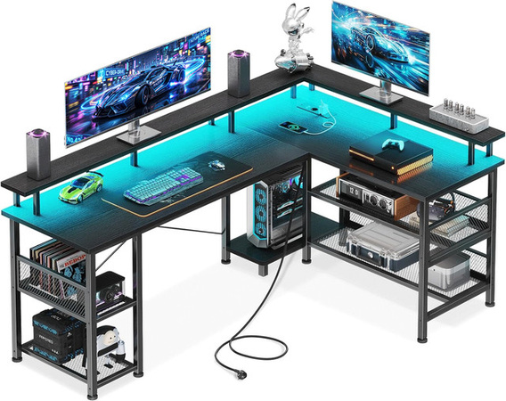 Coleshome Gaming Tisch mit LED und reversibler Platte in Schwarz, B: 150 cm, T: 102 cm