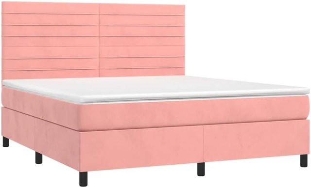 vidaXL Boxspringbett mit Matratze in Rosa, Hybrid-Bett mit Samtbezug, LED-Unterbettbeleuchtung und USB-Ladeanschluss, B/T/H: 160 x 200 x 118 cm - Bild 1