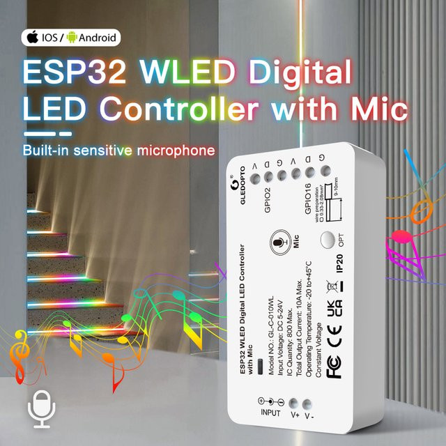 Gledopto ESP32 WLED RGBW Digital Strip Voice Controller für WS2811 SK6812 SM16703P WS2812B mit App, Web, MQTT und Home Assistant Unterstützung - Bild 1