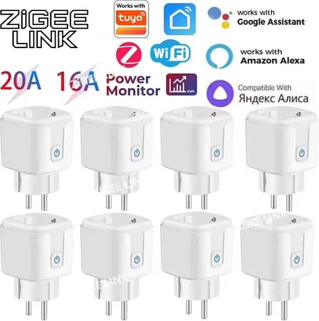 Shine-Tale Intelligente WiFi/Zigbee-Steckdose in Weiß mit Stromüberwachung und Timer-Funktion für Alexa, Google Home und Alice, EU-Ausführung 16A/20A - Bild 1