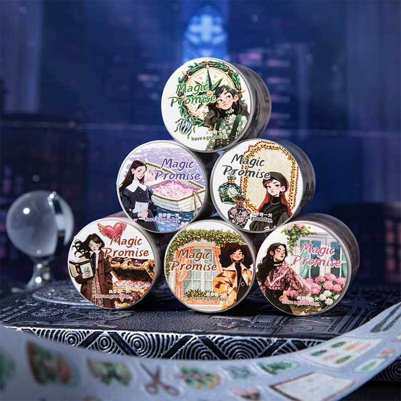 Pact-Serie Vintage-Aufkleber für Mädchen aus PET in 6 Designs, Mehrfarbig - Bild 3