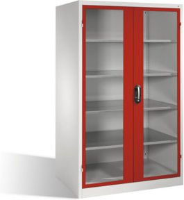 C+P Werkzeugschrank XXL mit Sichtfenster-Drehtüren, 4 Böden, Front Rubinrot, Korpus Lichtgrau, H: 195,0 cm, B: 120,0 cm, T: 80,0 cm - Bild 1