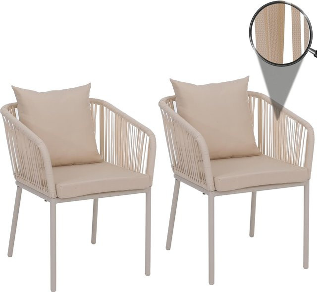 2er-Set Gartenstühle MCW-N41 mit Armlehnen aus Aluminium und Seilgeflecht in Beige inklusive Kissen - Bild 1