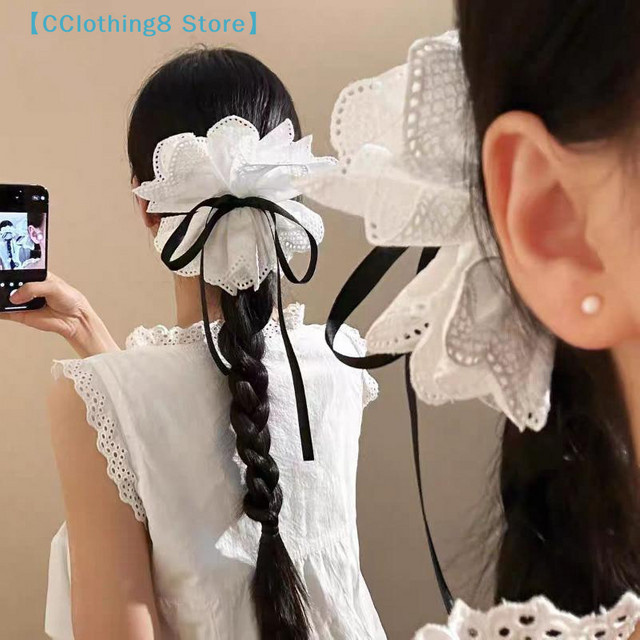 Weiße Haarspange mit Blumenspitze, Damen und Mädchen - Bild 1
