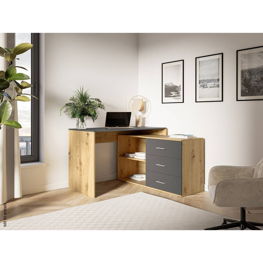 Schreibtisch KURT von WIPMEB in Eiche Artisan Nachbildung, Anthrazit und Braun, mit Schubladenelement, B/H/T: 120 x 75,4 x 122 cm - Bild 4