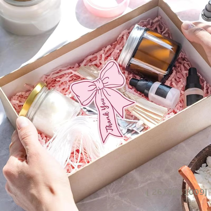 Mini-Dankeskarten mit Schleife in Pink, beschreibbare DIY Geschenk-Namenskarten aus Papier für Kindergeburtstage und Events - Bild 2