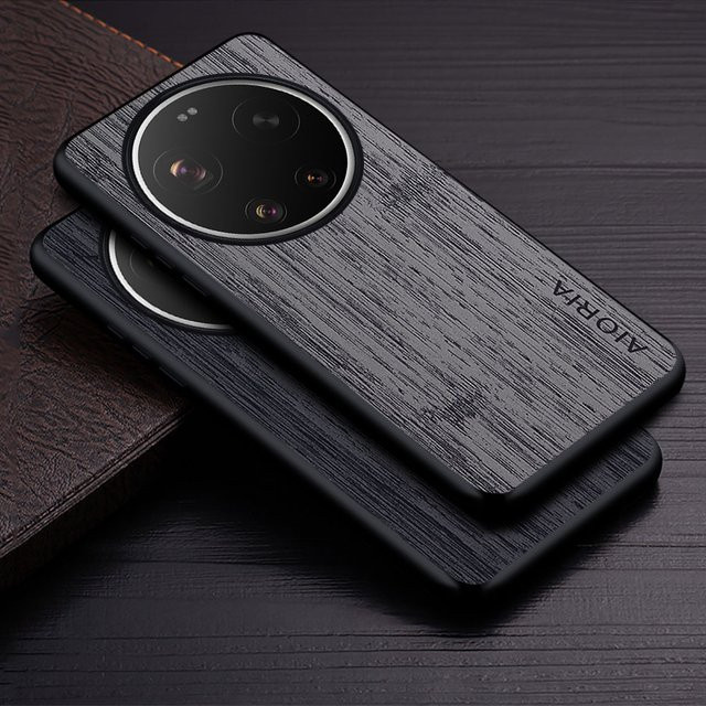 Luxus Handyhülle aus Leder mit Bambus-Holzmuster für Xiaomi 17 Ultra Pro Max und Xiaomi 17 Pro Max in Braun - Bild 1